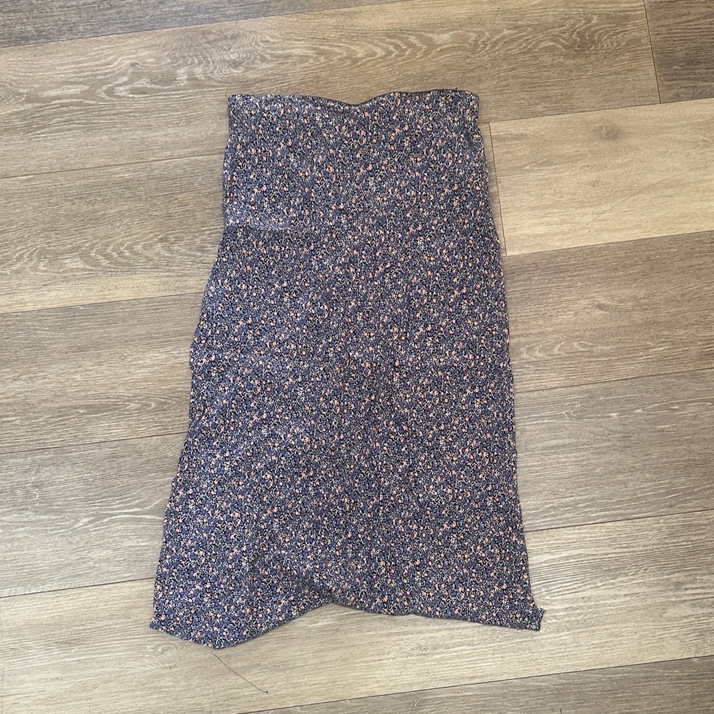 Floral Print Midi Skirt - Navy with Pink Accents